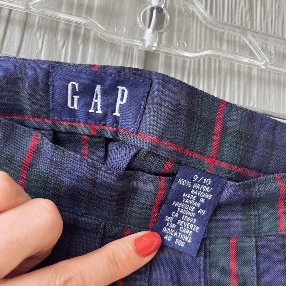 VTG 90s GAP Plaid Tartan Pleated Midi Skirt Rayon Grunge Academia Sz 8 - Picture 2 of 8